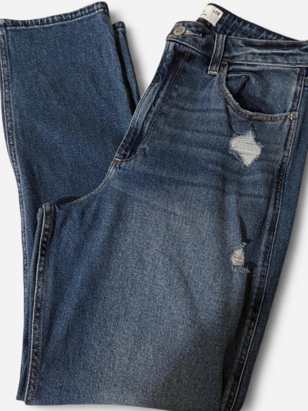 Hollister Men's Slim Straight Dark Blue Distressed Jeans